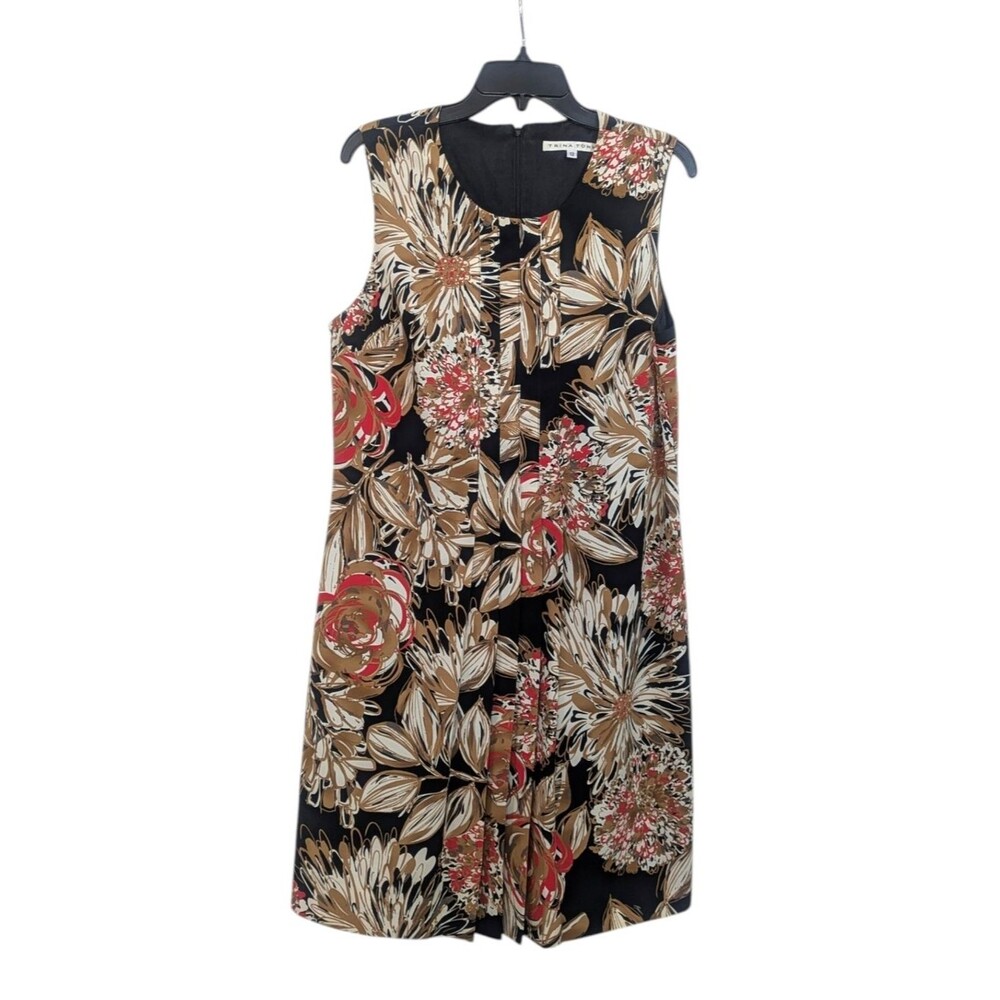 Trina Turk Sleeveless Floral Shift Dress - Size 12 Womens - Black / Tan / Red